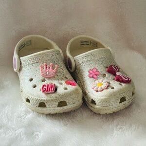 Kids Glitter Crocs Clogs with Pink Accents